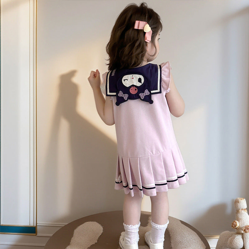 Girls' summer dress  new kuromi kids cotton dress, stylish preppy cartoon skirt, trendy