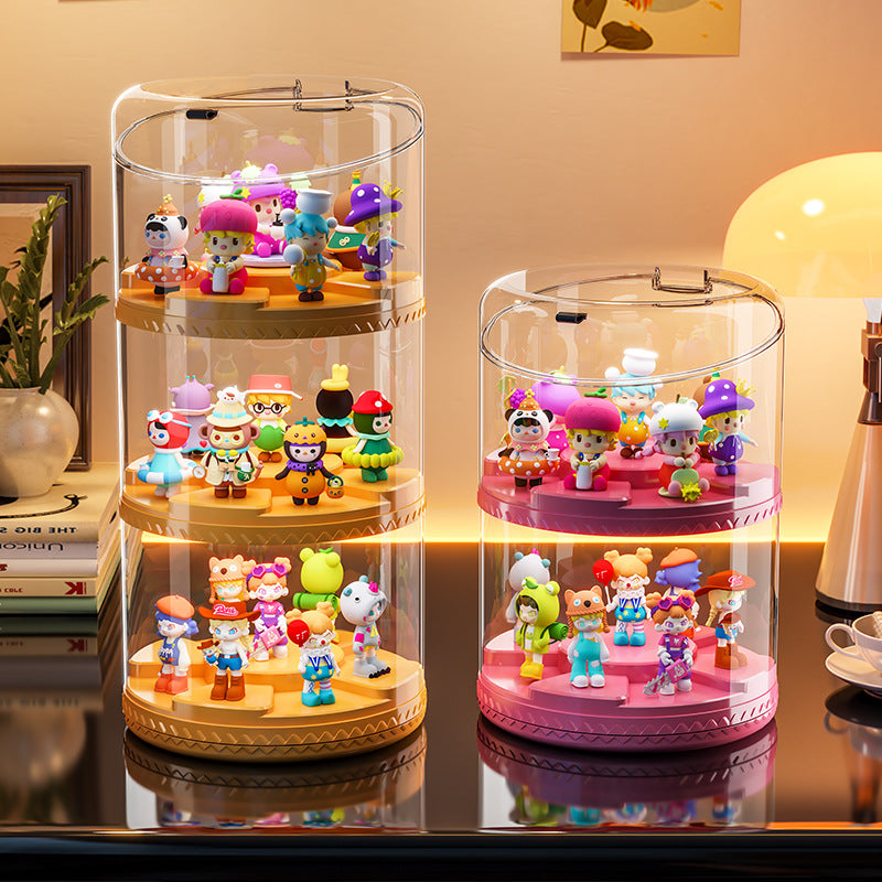 Rotating blind box display box POP MART round transparent storage box dust rack multi-layer display cabinet stack