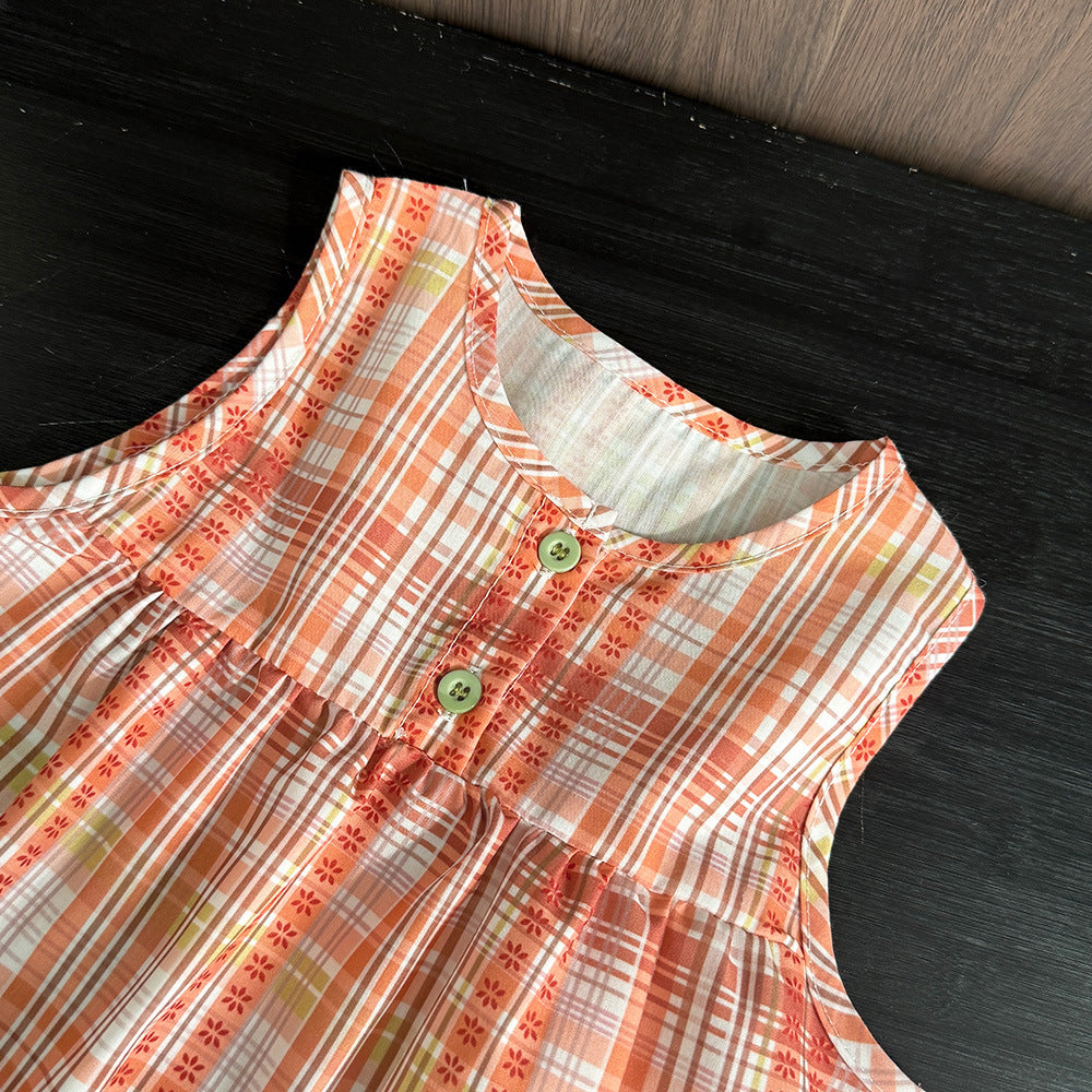 Lace trimmed girls' outfit -  summer new arrival: girls' casual lightweight sleeveless korean style tank top and pants two-piece set