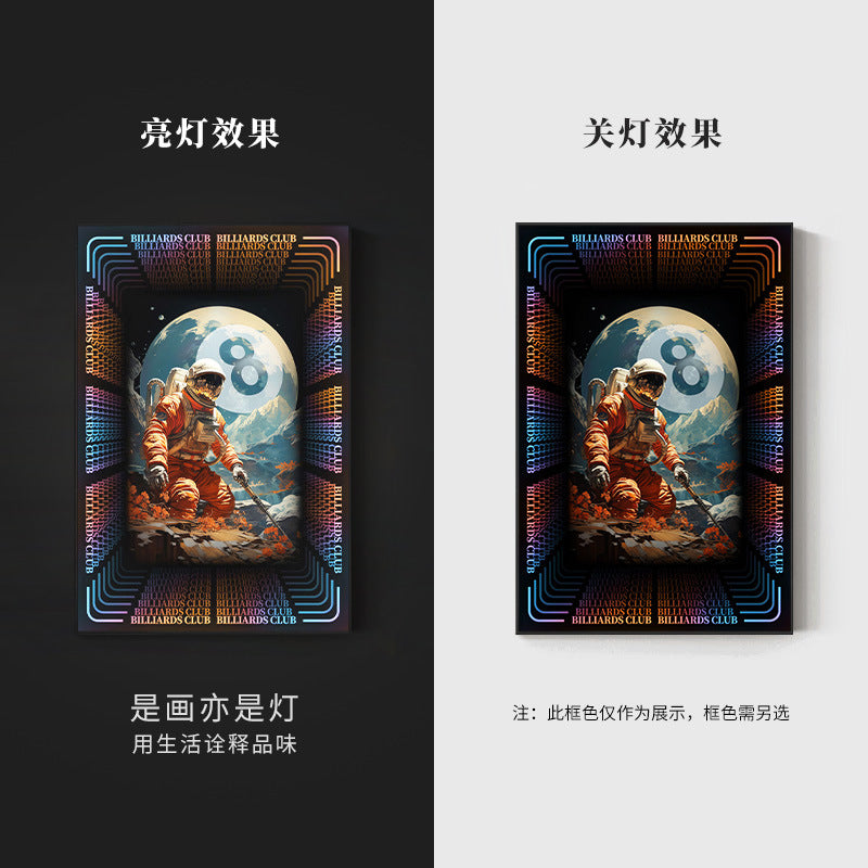 Black eight ball astronaut billiard hall wall decoration painting luminous billiard room hanging painting chess and card club atmosphere light painting