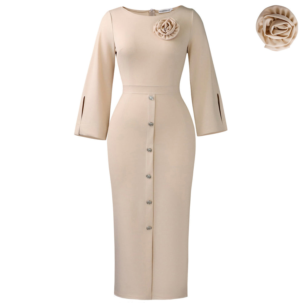 D609 cross-border fashion women's plus size round neck bodycon dress - elegant, office-ready, and african-inspired