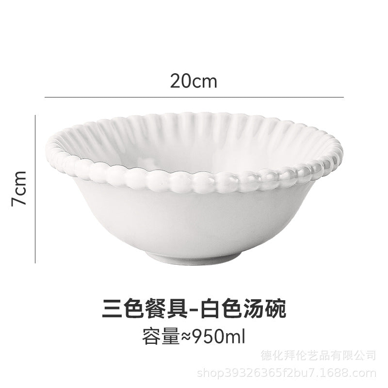 Insfrench creative pearl edge bowl, plate and dish tableware combination restaurant for home dessert oatmeal rice bowl suit