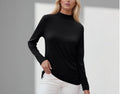 cross-border new women's long-sleeve t-shirt: everyday casual, mid-neck, solid color top, base layer - in stock