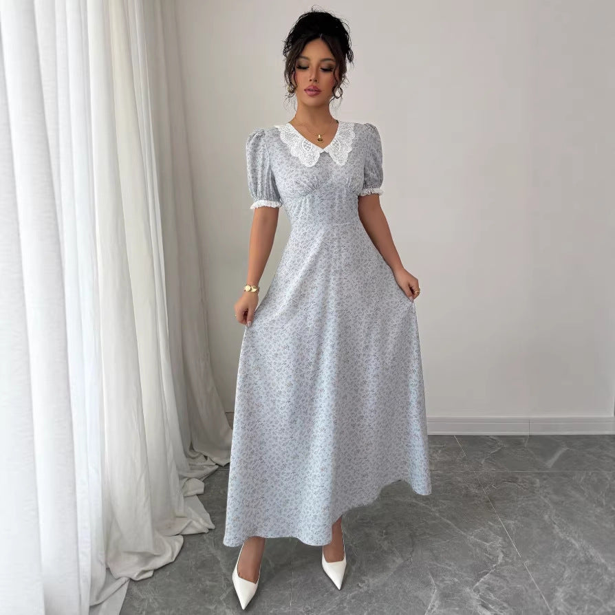 retro spring autum chinese style slimming lookelegant long skirt women's long sleeves floral patchwork dress
