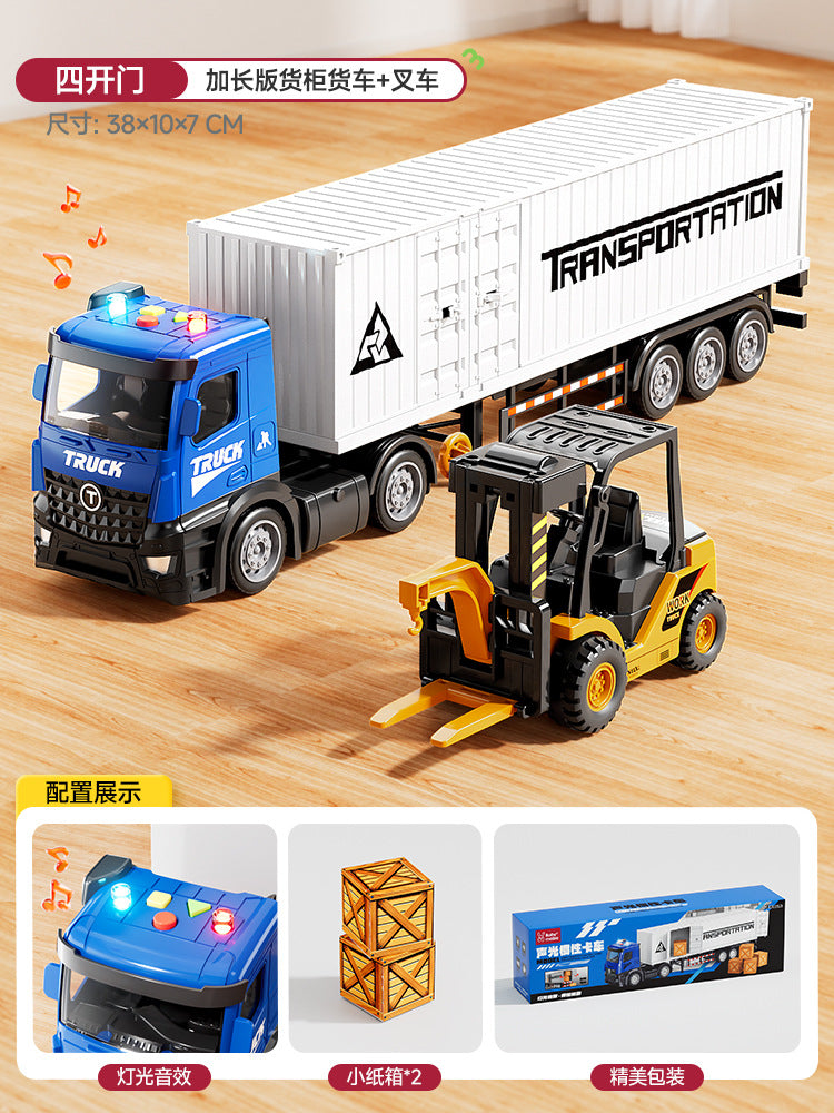 Kids' extra-long big truck toy - alloy semi-truck with container, trailer, and forklift