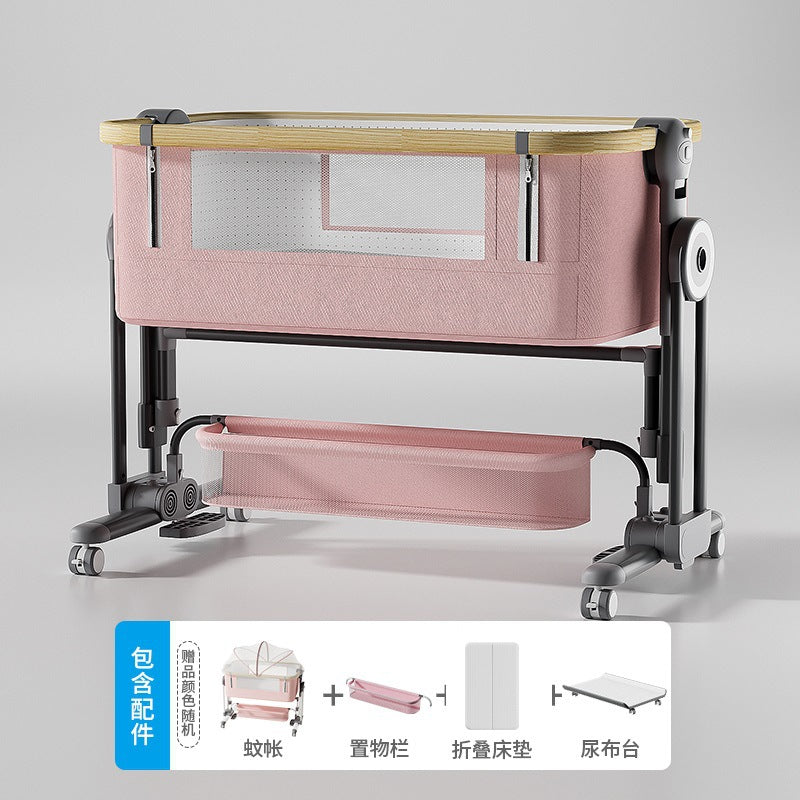 Aluminum alloy baby crib convertible to big bed, multifunctional portable folding children's bed, newborn baby bed with changing table