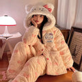 Women's pajamas autumn winter three-layer quilted jacket fleece-linedthickenedheattech coral fleece two-piece suit cute style home clothes