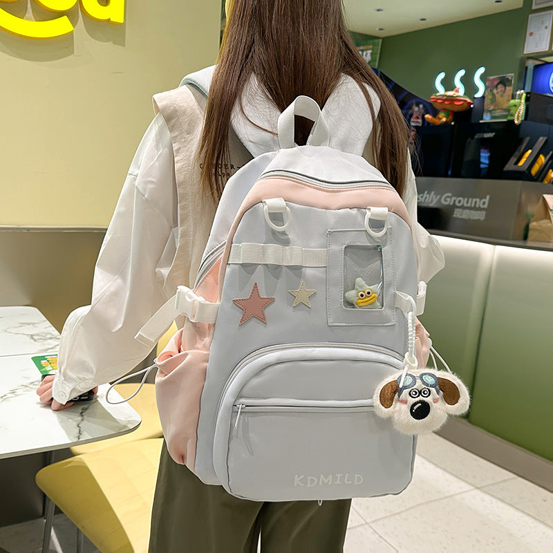 Small fresh nylon backpack girl 2025 new trendy college student schoolbag large capacity cute travel backpack