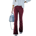 2025 spring/summer women's solid color high-waisted slim-fit cropped flare pants corduroy elastic waist casual trousers