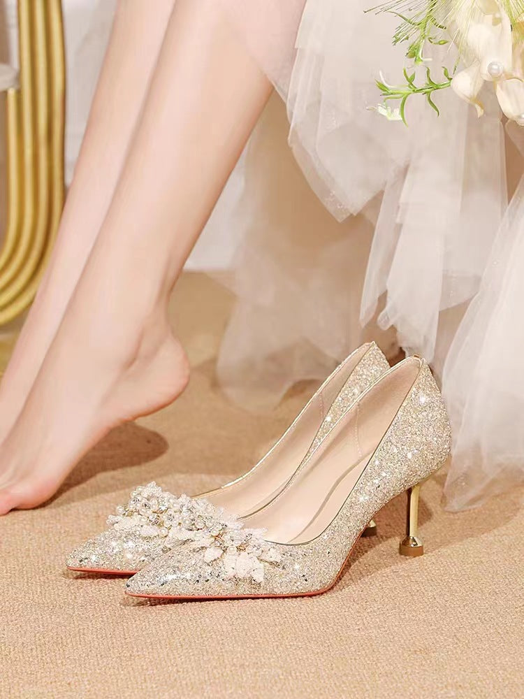 Wedding shoes for women with thick heels 2024 new arrival bridal shoes that are not tiring on the feet flats burgundy high heels xiuhe wedding dress two-wear