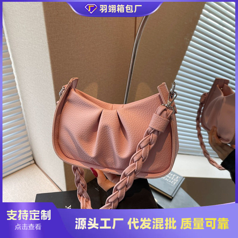 Foreign order this year's popular bag women's 2025 new fashion and casual versatile shoulder underarm bag pleated messenger bag