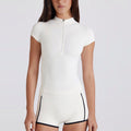 Yoga zip-up top, slim fit activewear, outdoor fitness shirt, women's quick-dry sports short sleeve t-shirt, casual wear