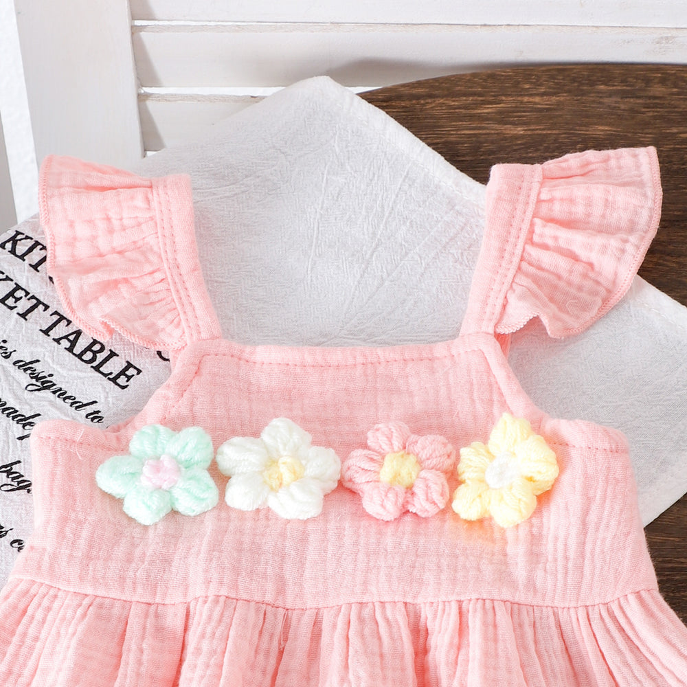 Amazon new arrival: summer solid color flutter sleeve floral puff top with bow detail and hip-hugging shorts - infant & toddler clothing