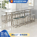 Stainless steel cafeteria table and chair 4-person 6-person hanging stool rectangular table school factory employee dining table separates combination