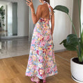 European and american autumn new arrivals: sweet & spicy vacation-ready slim-fit digital print cami dress with lace trim and flowy skirt - premium quality