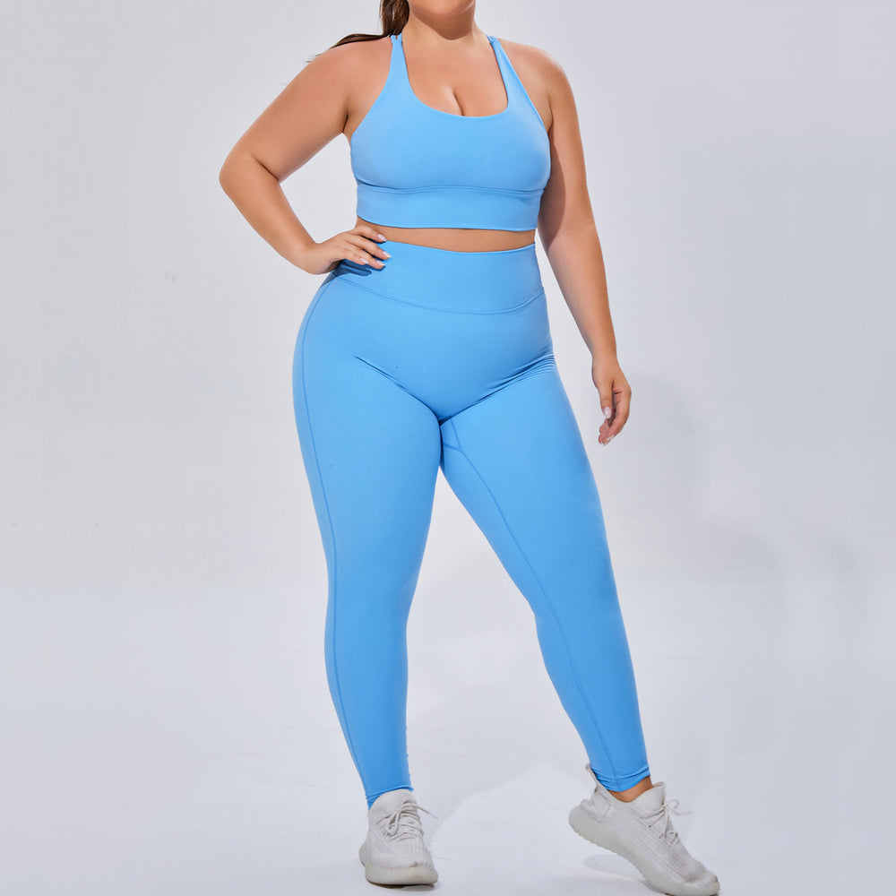 European and american plus size women's activewear set - barely there, high-stretch, breathable yoga outfit two-piece cross-border fitness set