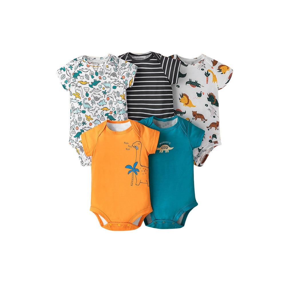 Dropshipping summer infant & toddler short-sleeve mixed color romper, triangle short-sleeve bodysuit, 5-piece set