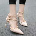 Studded high heel women's stiletto pumps - versatile & chic for summer 2024 - sexy pointed toe t-strap peep-toe rivet sandals