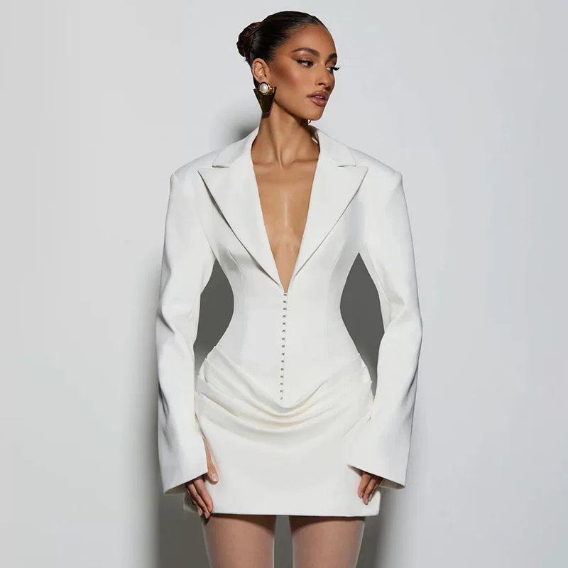 Fashion cross-border foreign trade wholesale new arrival women's long sleevesv neck suit hip skirt sexyelegantelegance