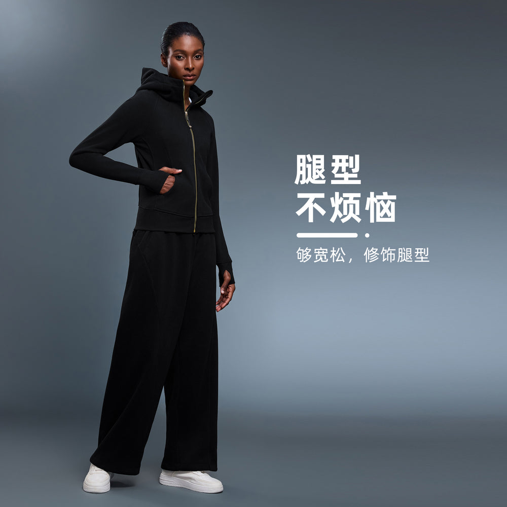 Women's fleece-lined casual pants for autumn and winter - warm, windproof, jogger style, loose fit, straight leg, slimming, athletic long pants d25158