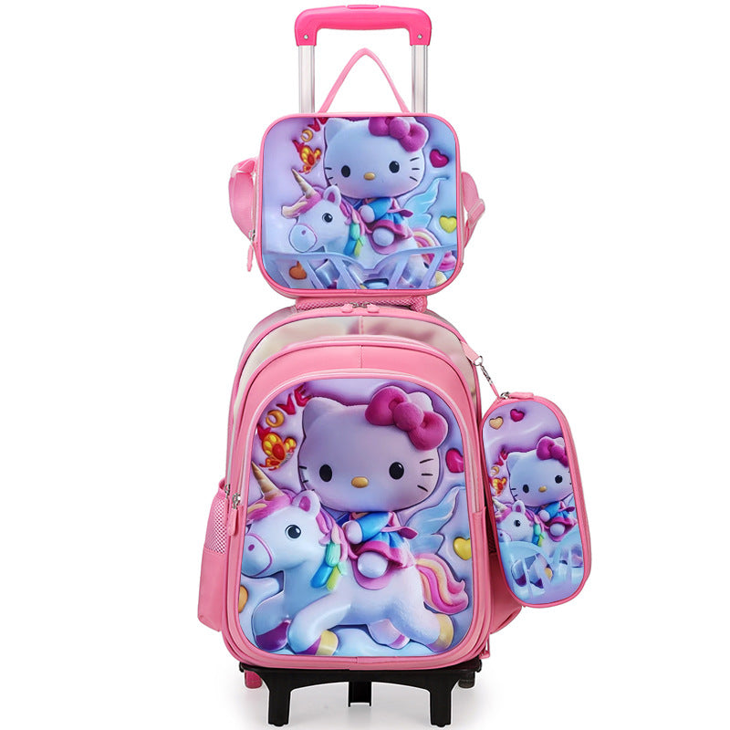 Factory wholesale capybara elementary school three-piece backpack set, 3d polyester fabric, large capacity trolley backpack