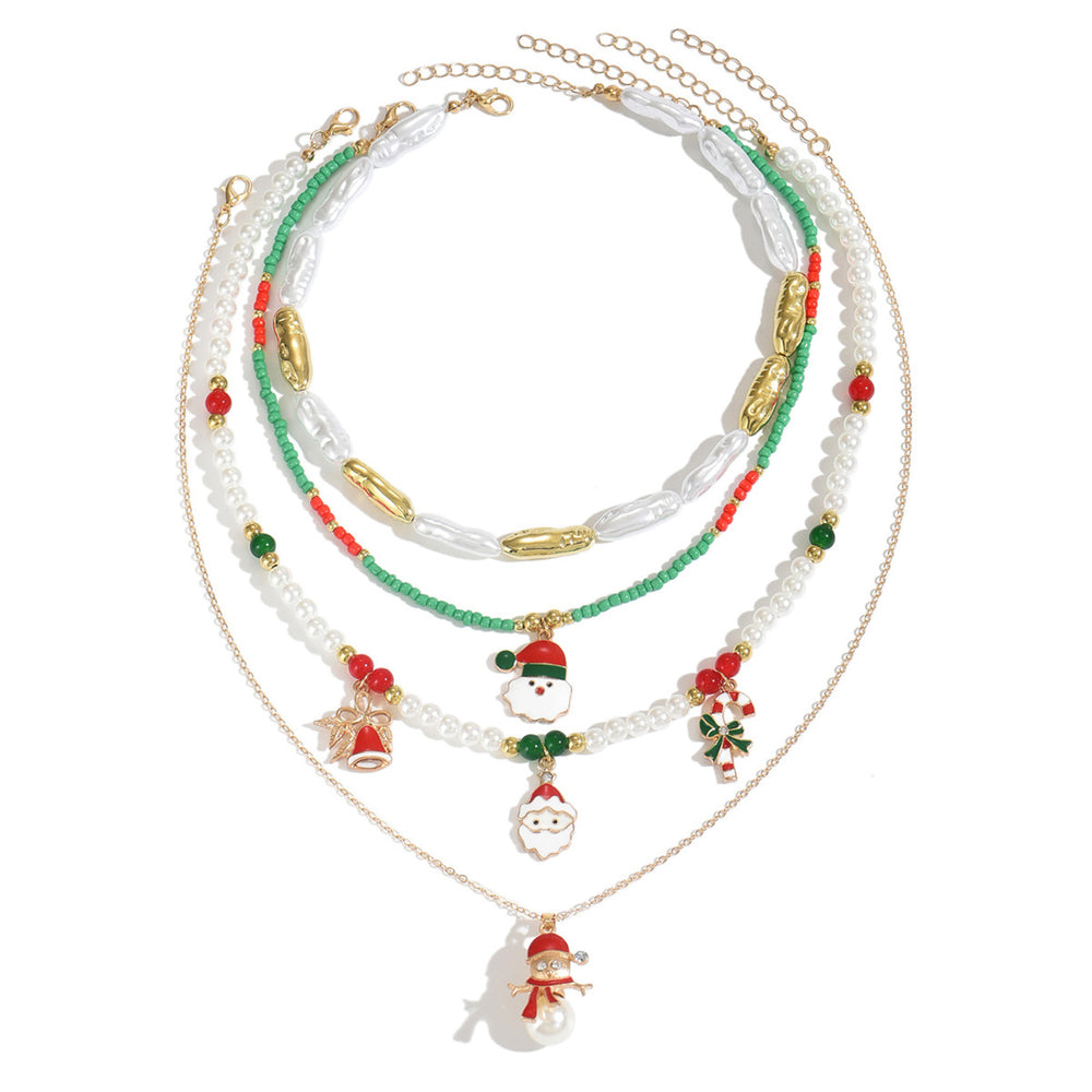 European and american cross-border christmas necklace for women - faux pearl creative christmas snowman bell pendant, high-end ins style necklace