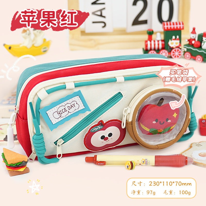 Xiaohongshu same drawstring student storage pencil case high value replaceable Velcro pencil case stationery case pencil case
