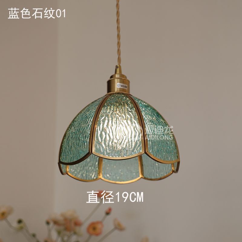 Vintage brass hand-soldered lamp, american style bedside aisle restaurant cafe stained glass pendant light