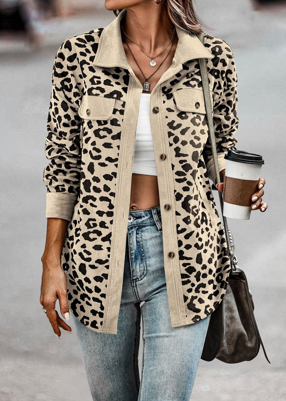 fashion women's leopard print button-down long sleeve jacket - autumn/winter collection (us & europe)