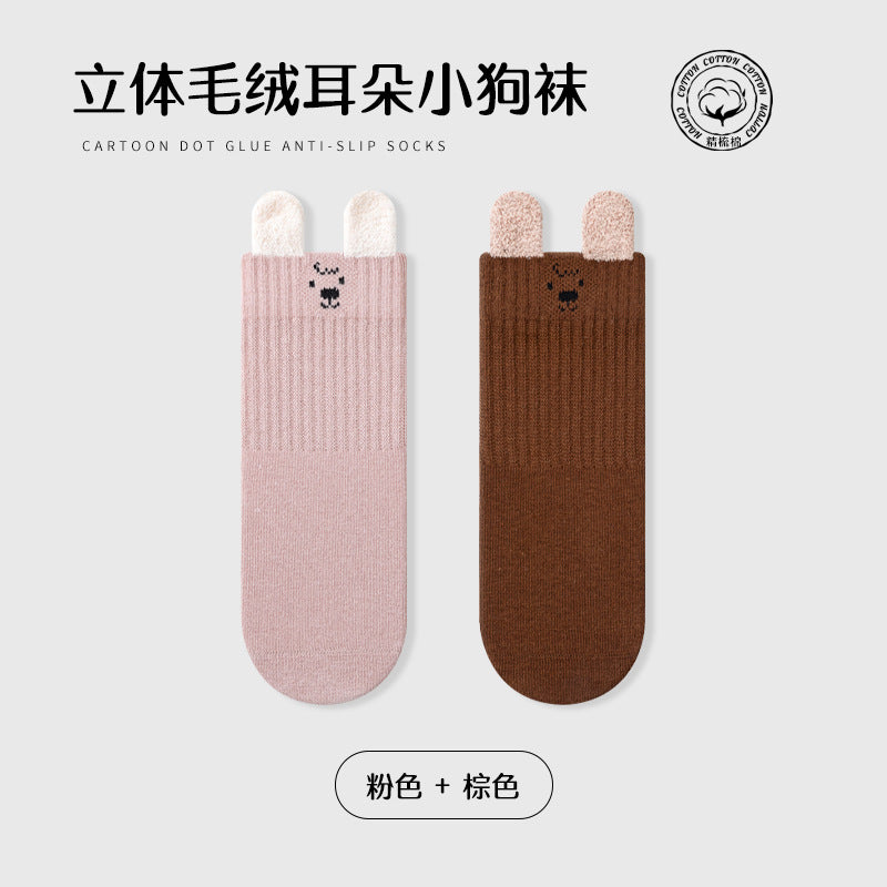 Babylon children's socks solid color ear lifting combed cotton cartoon knee socks autumn boneless cute newborn infant socks