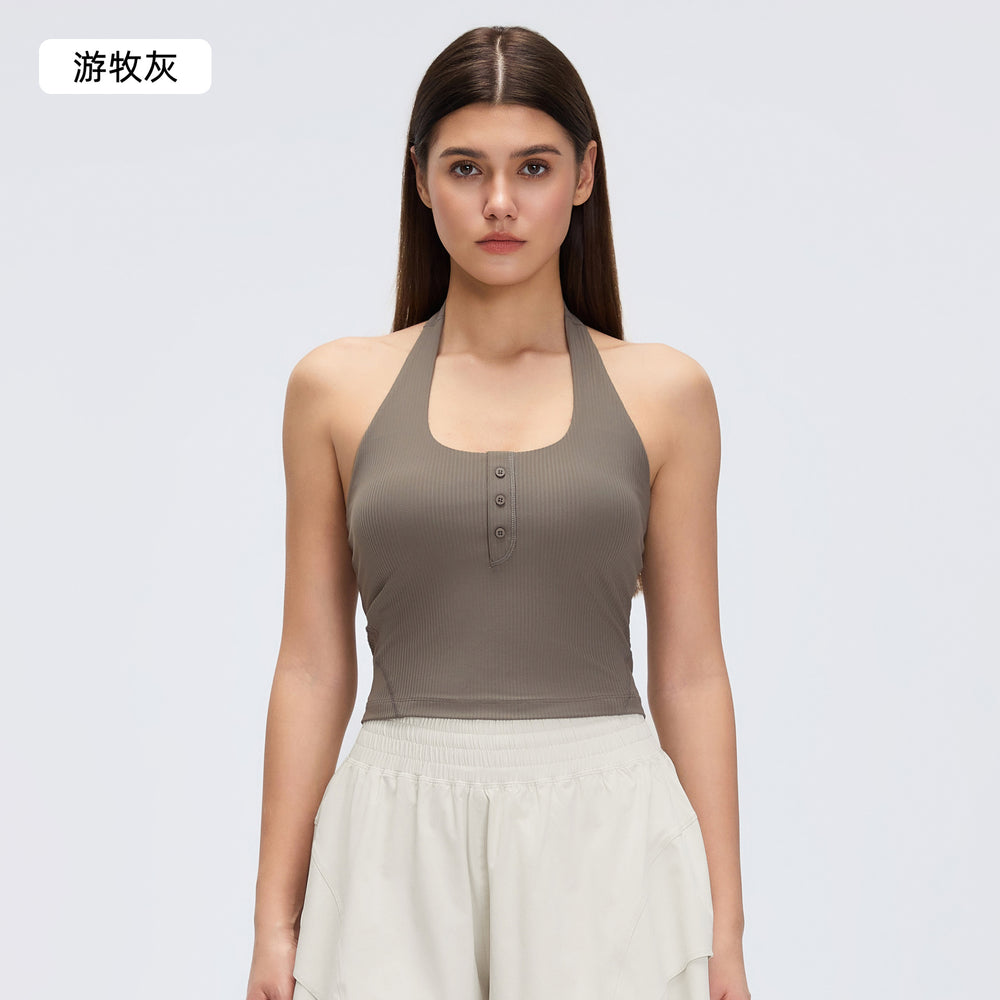 Henri collar halter vest for women with chest pad silmslimming look yoga clothes running training fitness clothes topsd26051