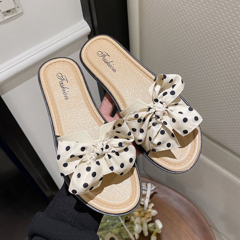 Popular square-toe bows slippers for women, summer outing, fashioneasiest for match low-heeled non-slip soft bottom outwear sandals