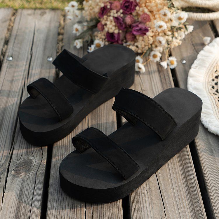 Plus size platform wedge slippers for women,  summer new open-toe double strap outdoor beach sandals - wholesale