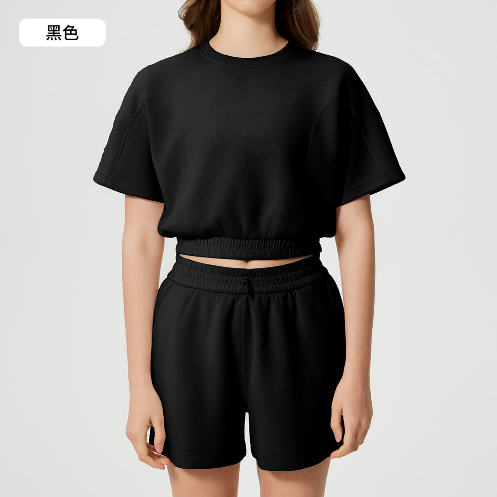 Women's summer casual activewear set: cloud-like air layer, loose fit, slimming, solid color, fashionable fitness yoga two-piece outfit