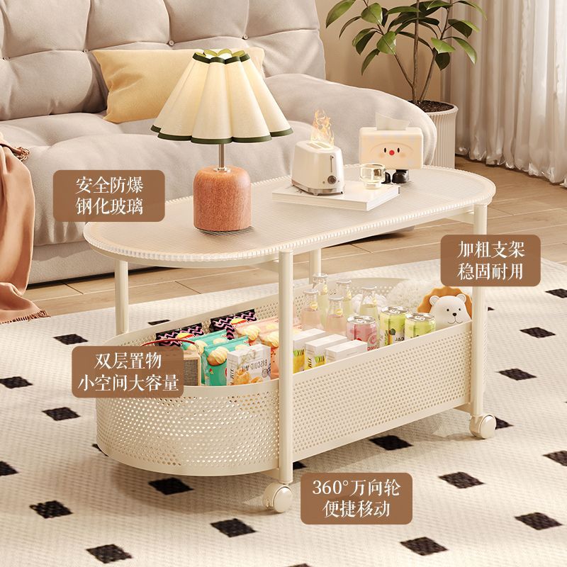 Cream style movable coffee table small apartment living room sofa side cabinet side coffee table simple modern storage trolley
