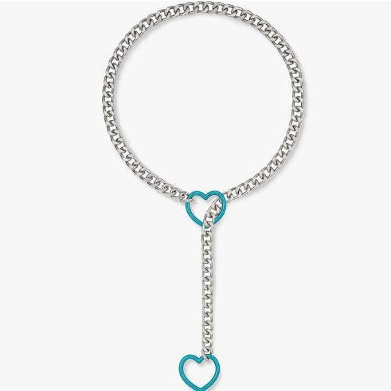2024 new cross-border multi-color heart & o-ring adjustable punk cuban long necklace - couple's style