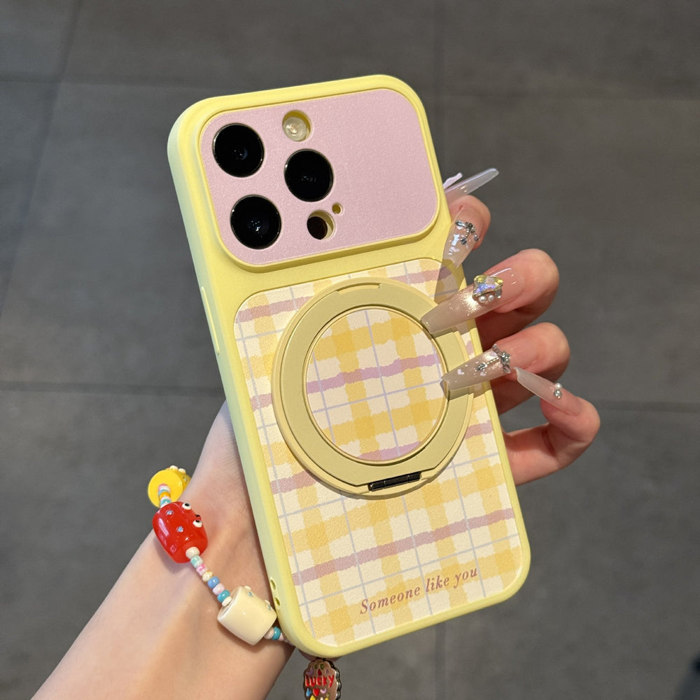 Suitable for instant change to apple 17promax large window mobile phone case contrasting color plaid iphone18 anti-fall protective case 15