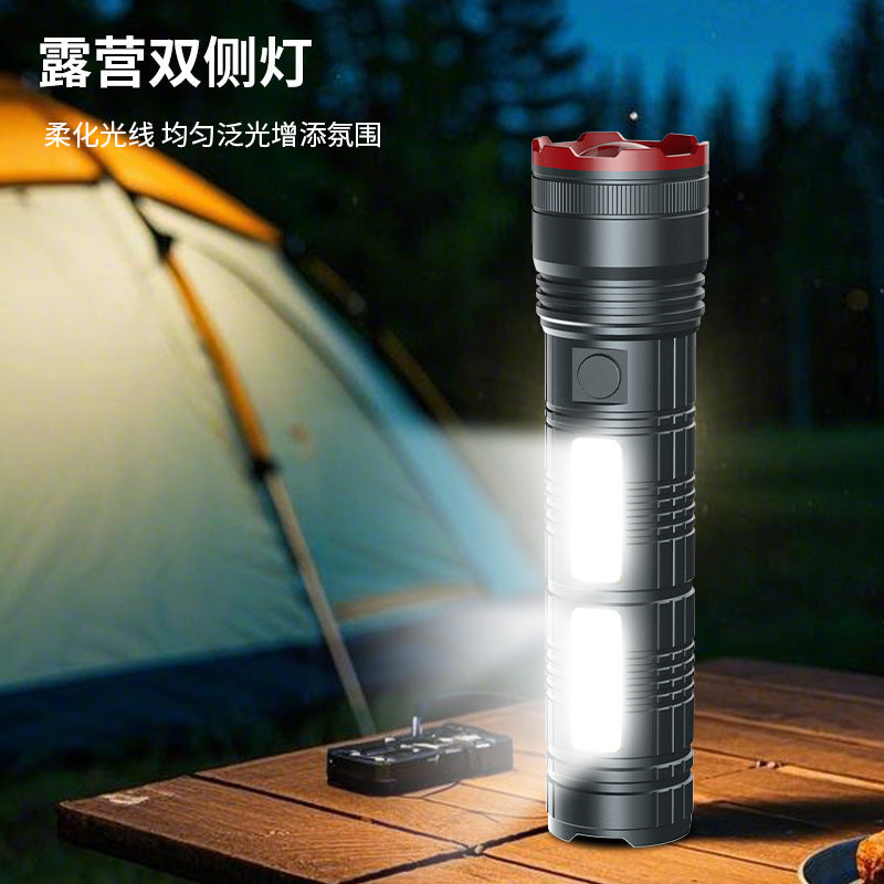 Cross-border new white laser + COB strong light flashlight USB charging outdoor zoom sky-piercing cannon LED flashlight