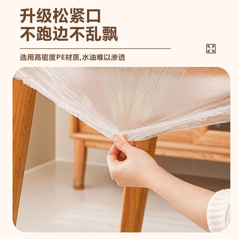 Disposable tablecloth with elastic drawstring for round and rectangular tables - plastic film table cover - red & white
