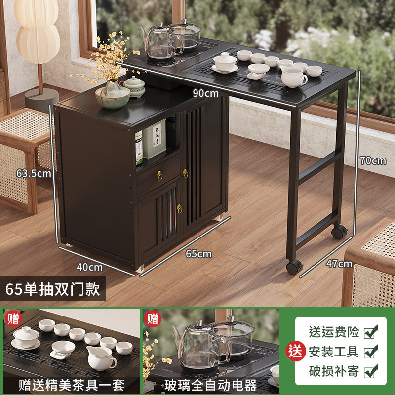 Modern minimalist tea table set - portable, rotating, kung fu tea brewing, all-in-one design for home, small apartments, balcony tea table/tea station