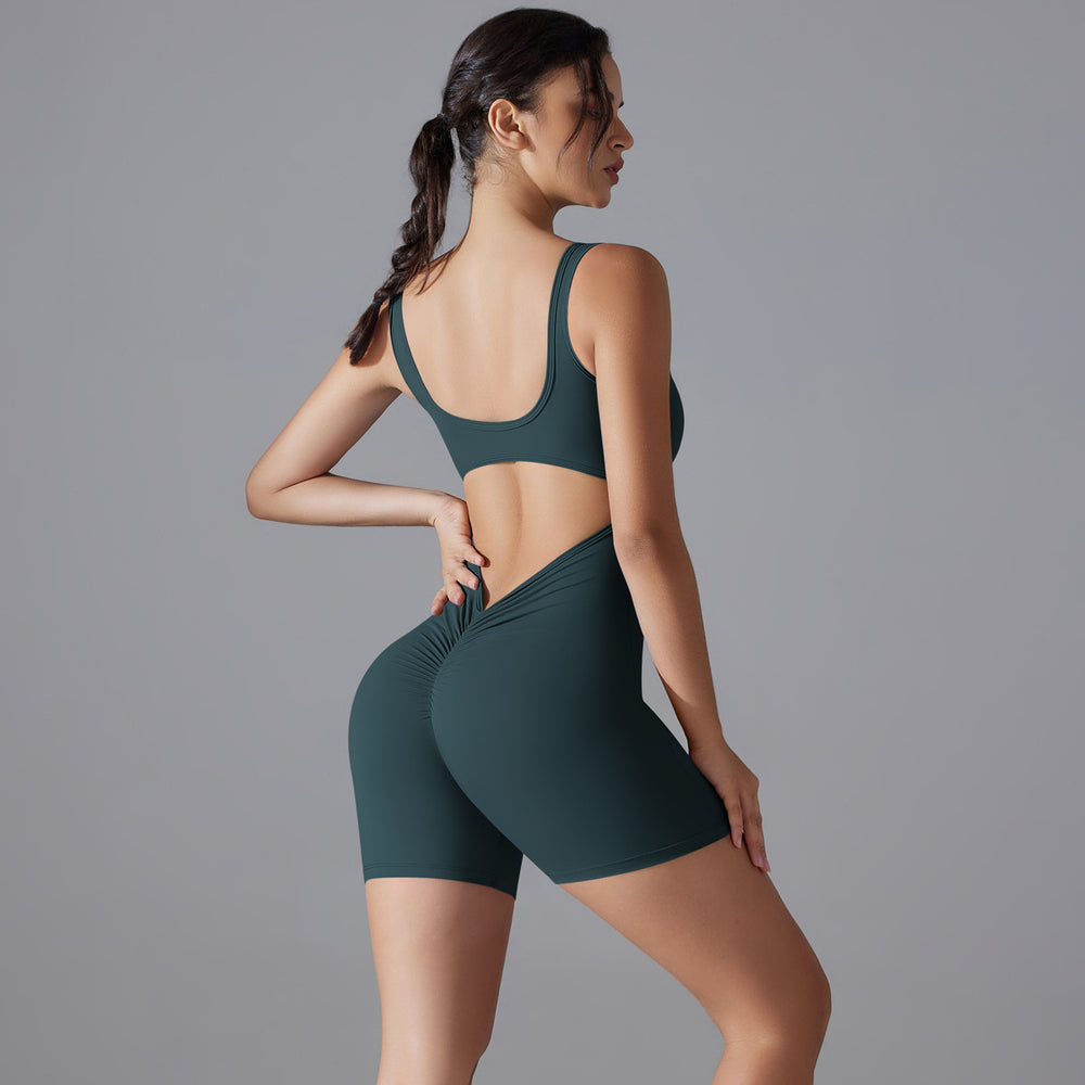 Fashion nude sports beautiful back yoga clothes all-in-one v-shaped back waist hip lifting jumpsuit running fitness jumpsuit