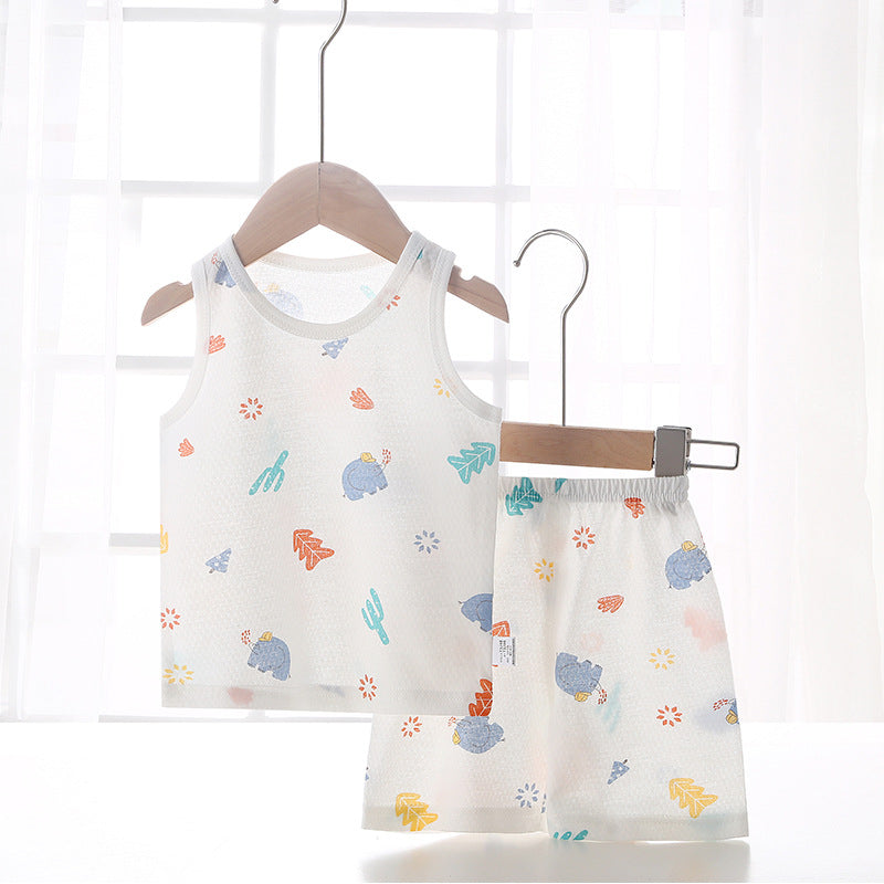 Baby tank top set - summer lightweight pure cotton sleeveless loungewear shorts - unisex kids' pajamas & summer outfit