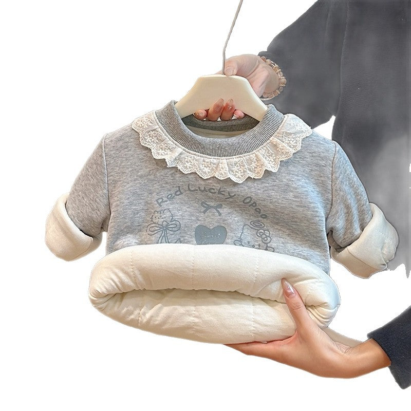 Fall and wintergirlstrendy three-layer quilted thickened cotton coat baby girl sweatshirtlong sleevestopskids clothes children's clothing