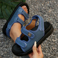 Summer plus sizeexport denim velcro high heel thick sole sandals new arrival cross-border fashionroman women