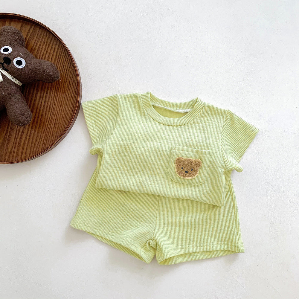 korean style ins kids summer bear outfit - baby boys & girls short sleeve & shorts casual two-piece set