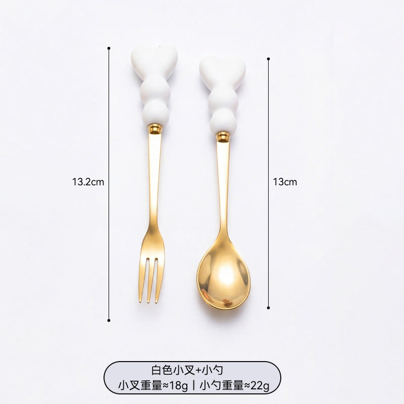 Wow, love handle dessert fork and spoon girl heart afternoon tea spoon high temperature resistant thickened ceramic handle fruit fork