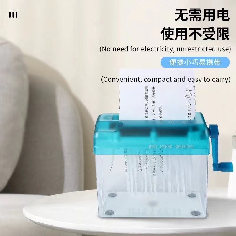 Manual paper shredder, small strip shredder, office desktop paper shredding tool, home use a6 hand-crank paper shredder