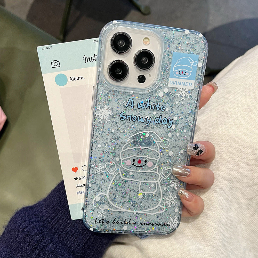 Glue glitter is suitable for apple 16promax cute penguin mobile phone case apple 11 hello kitty anti-fall protective cover