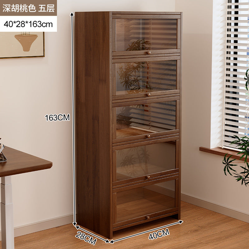 Solid wood dust-proof bookcase integrated against the wall Walnut color storage cabinet Locker Floor storage cabinet Household bookshelf