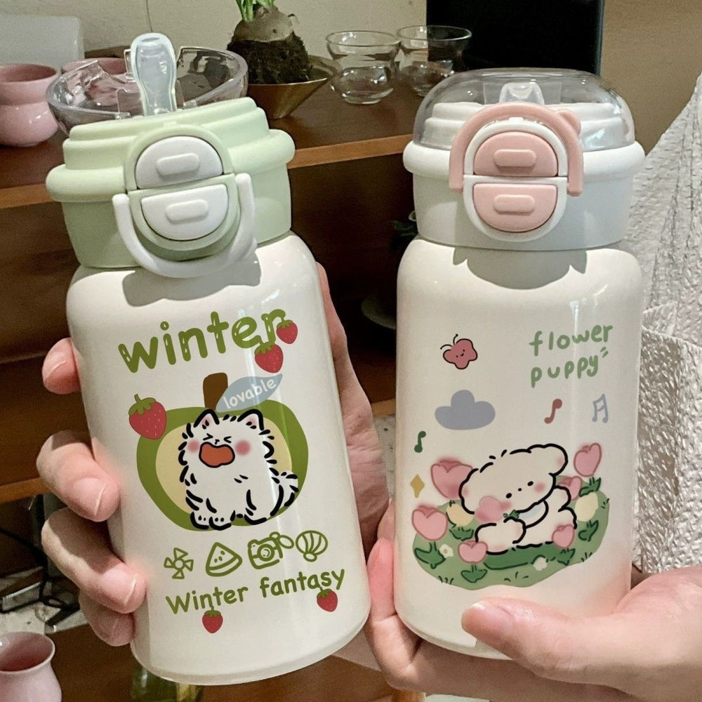 Cartoon blow dog thermos cup 316 stainless steel kids water cup cute good looks straw cup water kettle wholesale